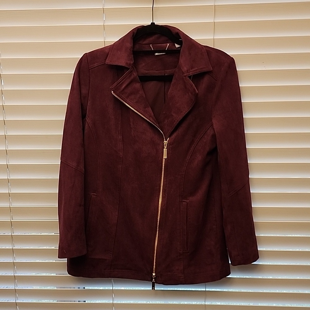 Chicos Elongated Plum Faux Suede Jacket Sz 0 (4)
